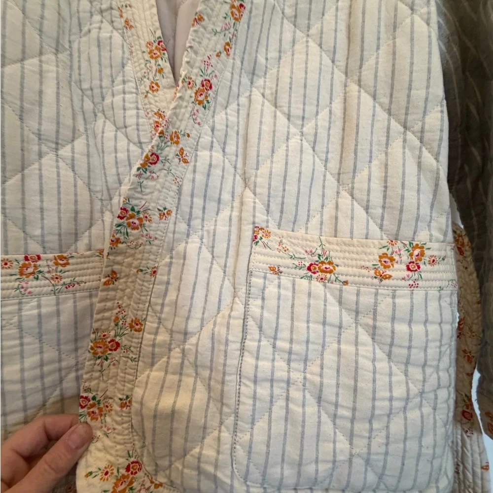 Madewell x New Denim Project Quilted Floral-Trim Jacket in Cream & Light Blue - Picture 7 of 15